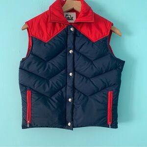 Woolrich Vintage Feather Down Quilted Insulated Retro Jacket Vest M Blue Red USA